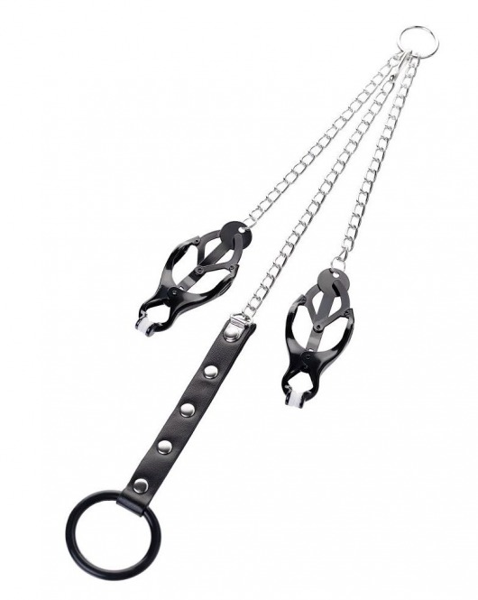 Черно-серебристые зажимы для сосков с кольцом для пениса TOYFA Metal - ToyFa - купить с доставкой в Черкесске