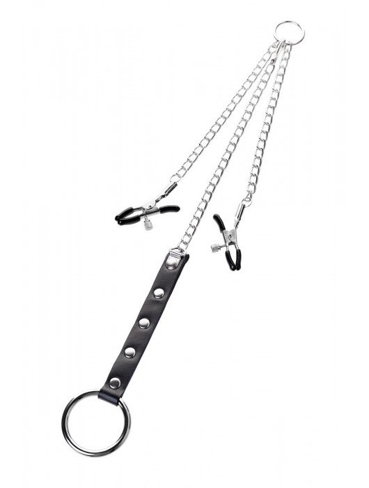 Серебристо-чёрные зажимы для сосков с кольцом для пениса TOYFA Metal - ToyFa - купить с доставкой в Черкесске