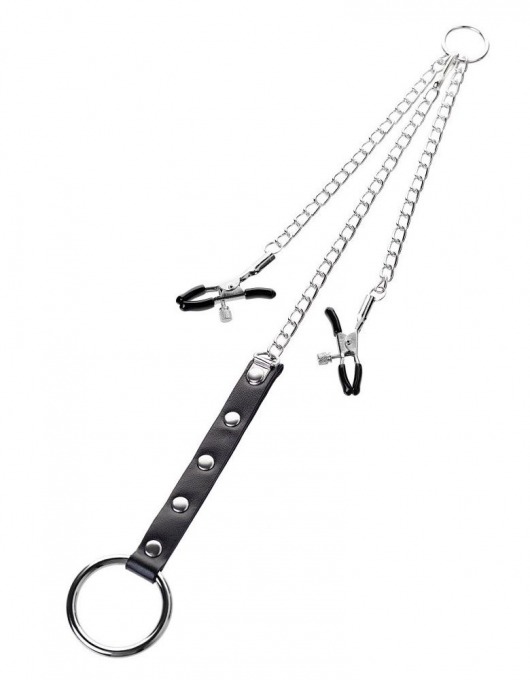 Серебристо-чёрные зажимы для сосков с кольцом для пениса TOYFA Metal - ToyFa - купить с доставкой в Черкесске